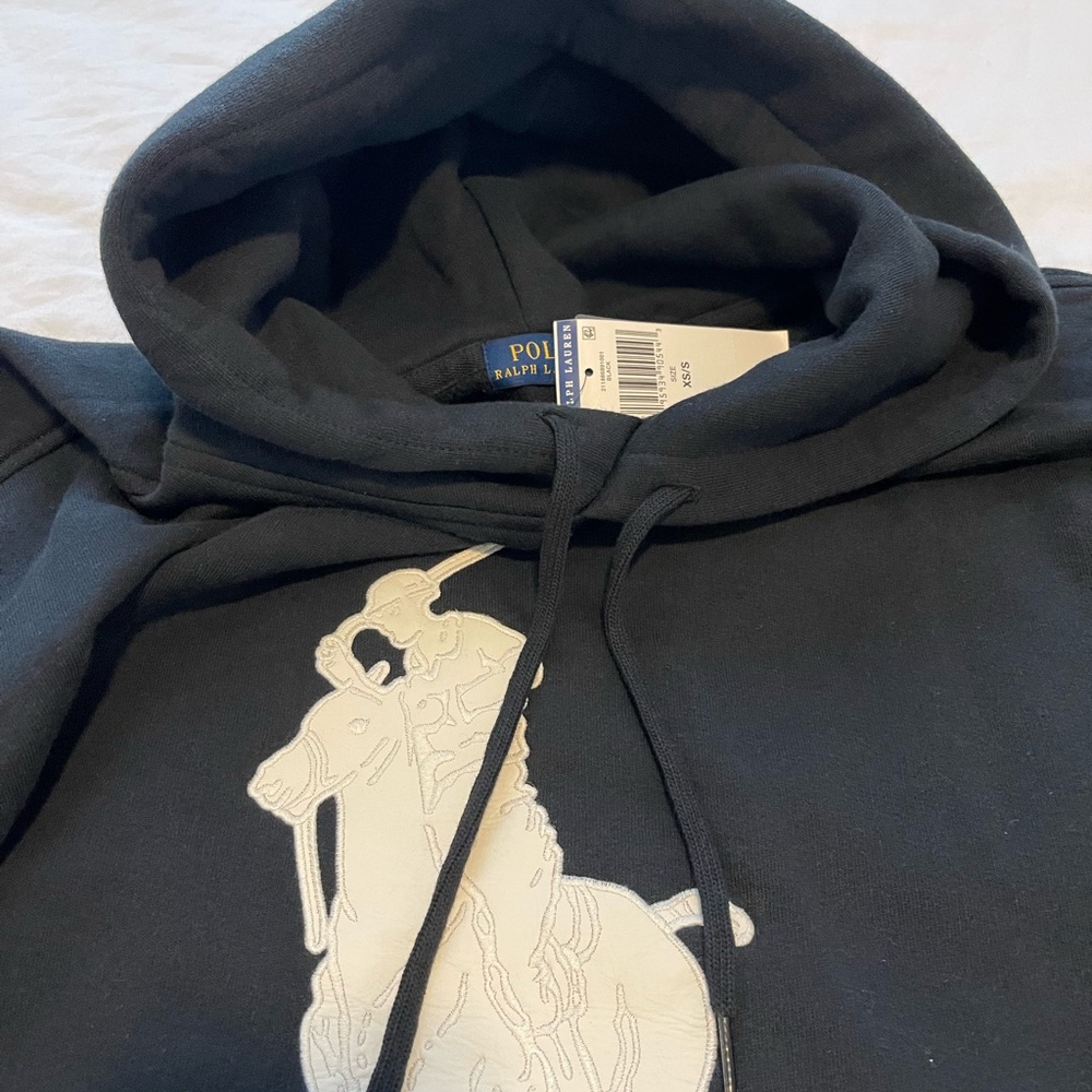 Polo Ralph Lauren Big Pony Chenille Hoodie Black XS/S NWT ($228) - Picture 3 of 14